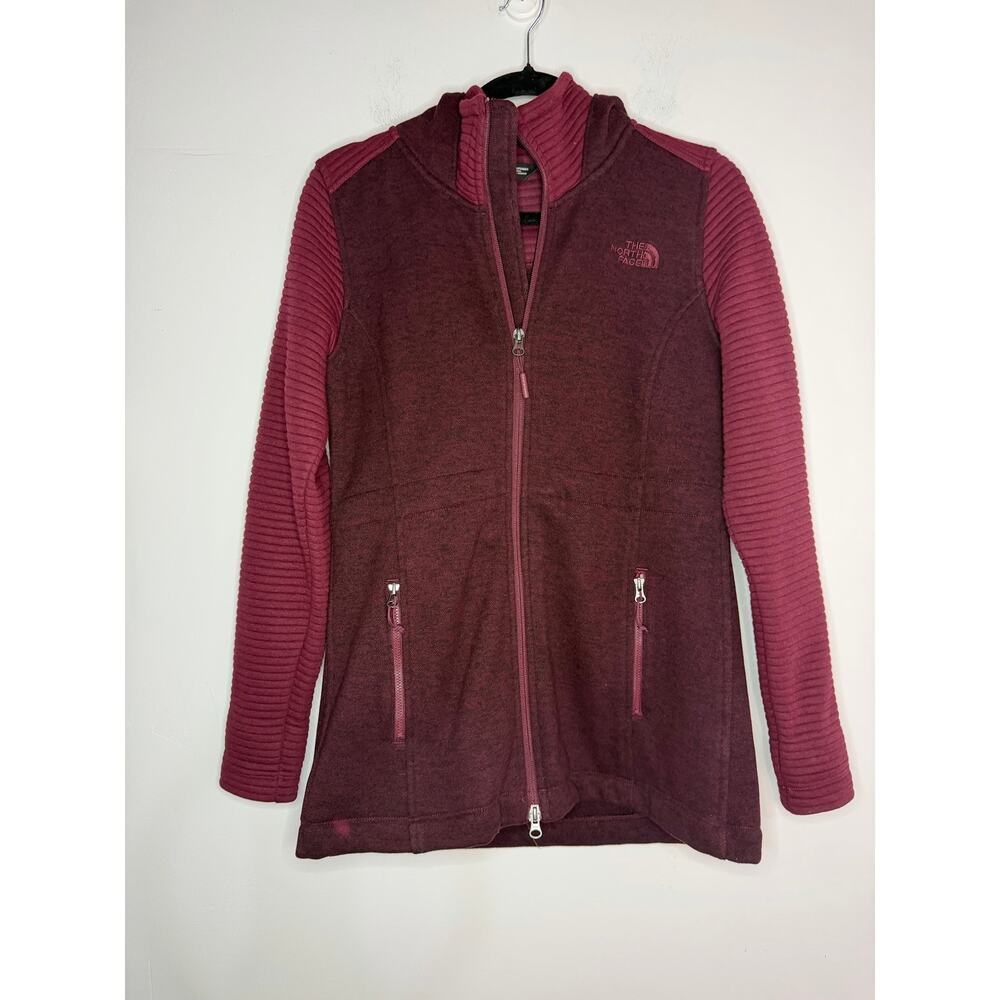 The North Face Women Full Zip Up Hooded Jacket Long Sleeve Maroon Size S